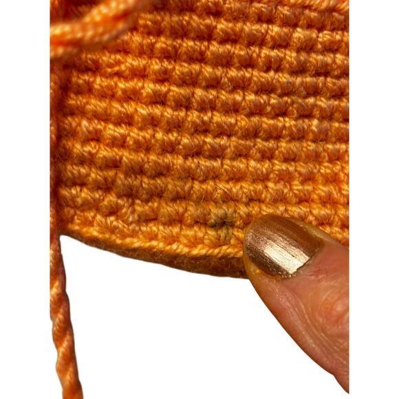 Sensi Studio Orange Shoulder Tote Bag Pom Pom Tassel Woven Picnic Vacation - Picture 7 of 7